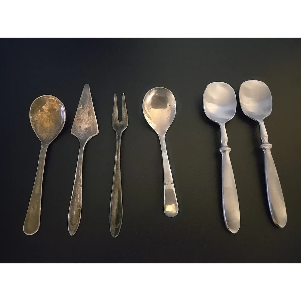 Lot Of 6 Various Silverplated Flatware Spoons Forks w 2‎ Stainless Steel Spoons